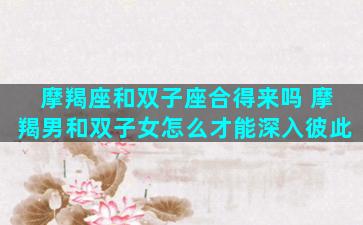 摩羯座和双子座合得来吗 摩羯男和双子女怎么才能深入彼此